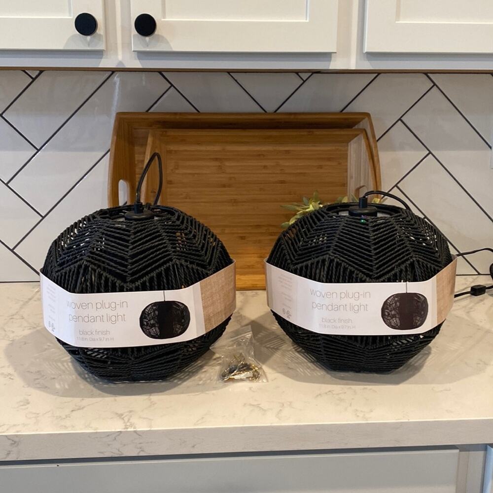 Native Woven black plug-in pendant light bohemian western neutral retro